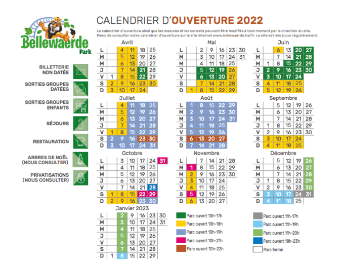 Calendrier BelPark 2022