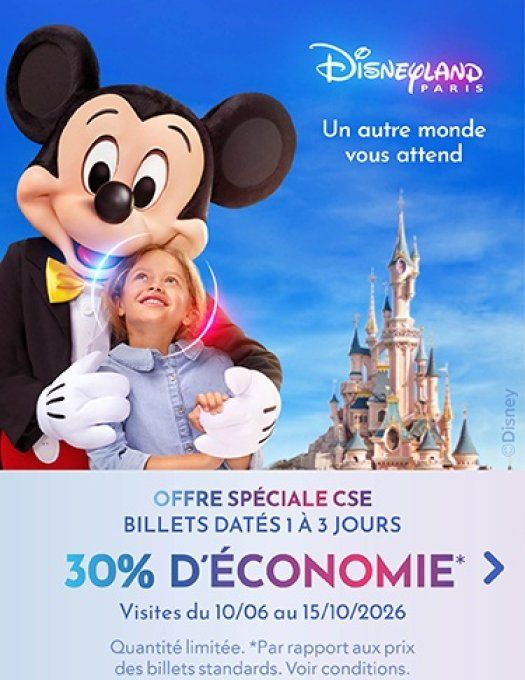 DISNEYLAND® PARIS - Offre spéciale CSE 30% d’économie - Billets datés 1 à 3 jours